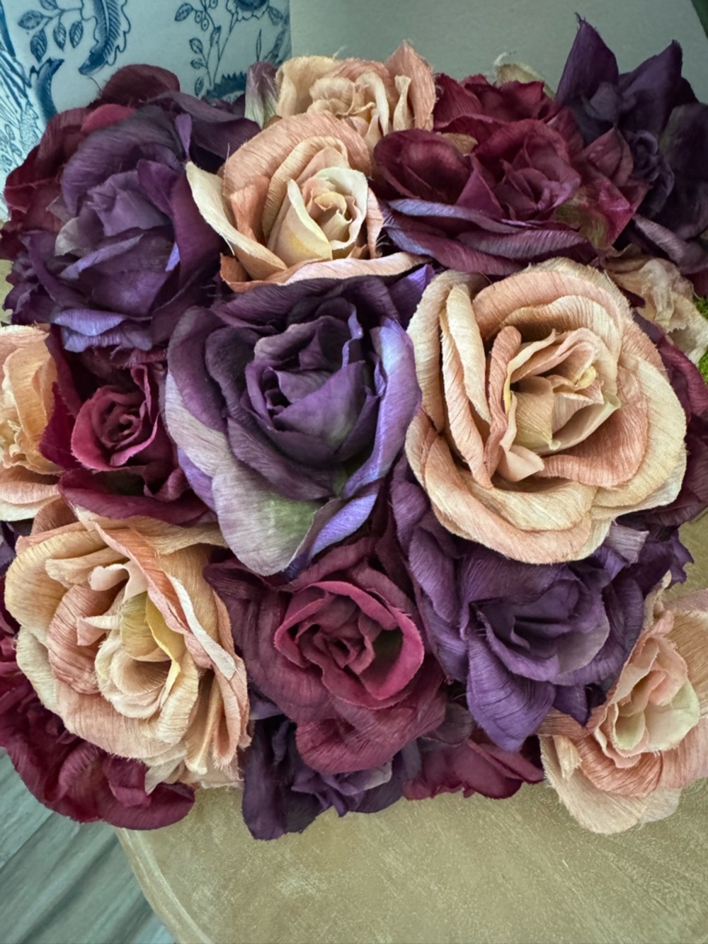 Vintage Square Rose Appliqué Pillow